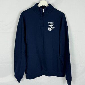 USMC Quarter Zip Sweatshirt Jerzees Pullover Marine Corps Navy Blue Size XL